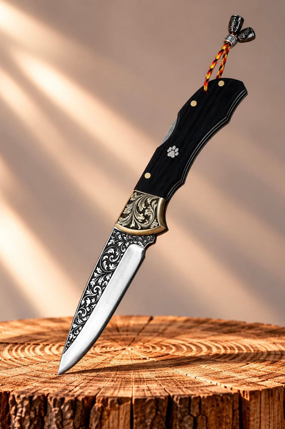 21 Cm Siyah Mikarta Kabza Özel Gravür İşlemeli N690 Çelik Çakı