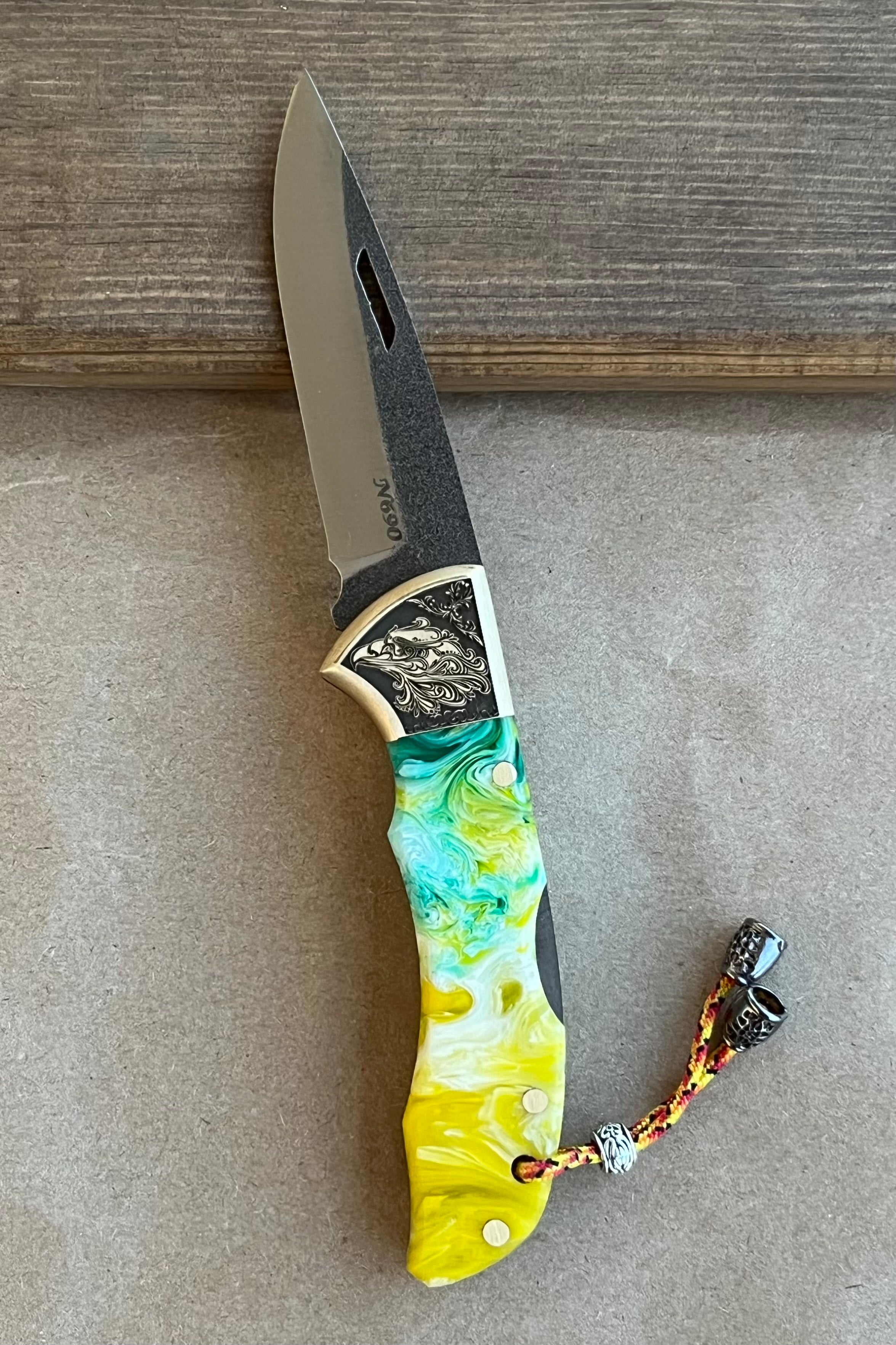 17 Cm - Epoksi Gravür İşlemeli N690 Çelik Çakı